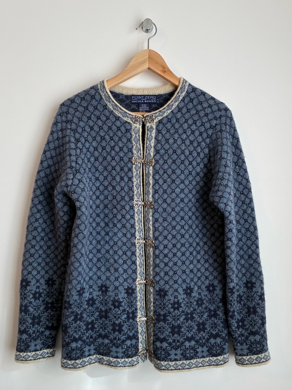 Vintage Point Zero Nicole Benisti 100% Wool Nordic Clasp Cardigan S